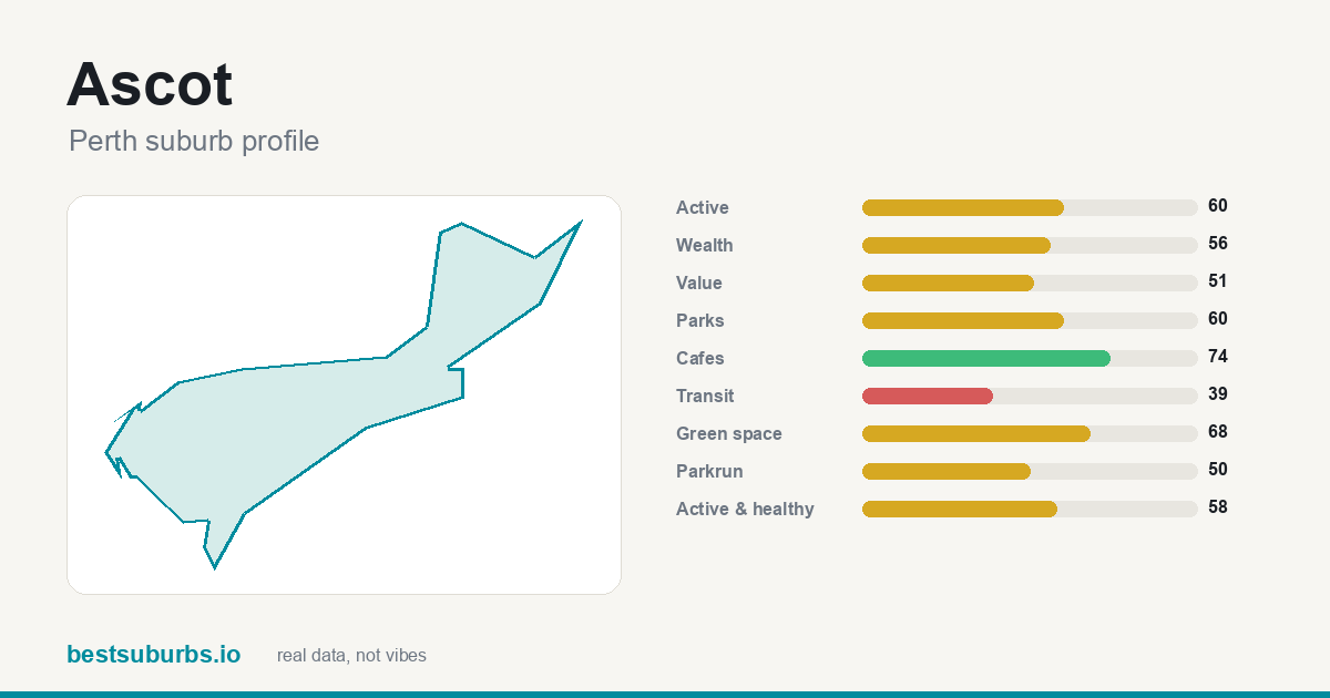 Ascot suburb score card: safety, activity, value and other scores, Perth